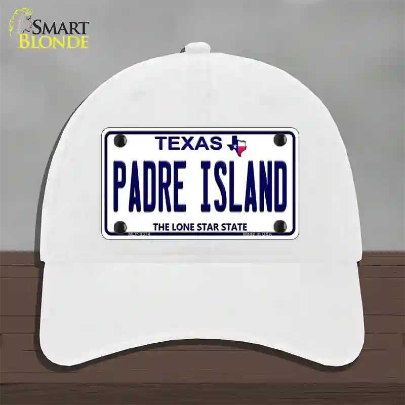 Padre Island Texas Novelty License Plate Hat Unconstructed Cotton / White