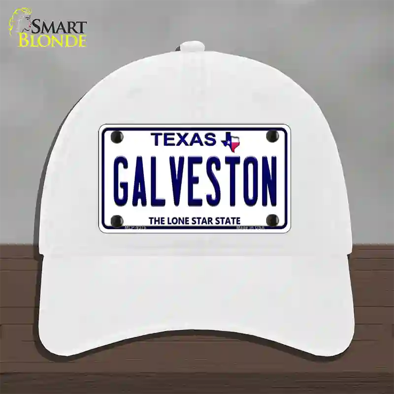 Galveston Texas Novelty License Plate Hat Unconstructed Cotton / White