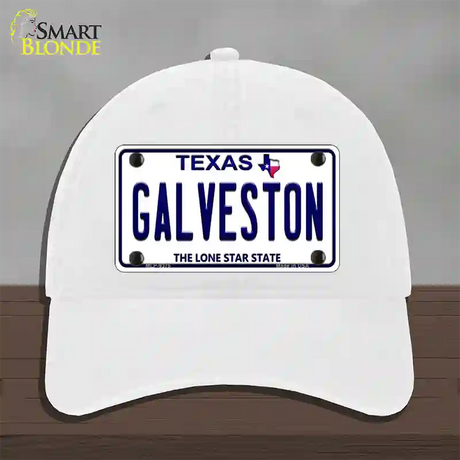 Galveston Texas Novelty License Plate Hat Unconstructed Cotton / White