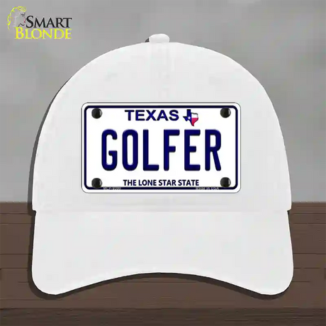 Golfer Texas Novelty License Plate Hat Unconstructed Cotton / White