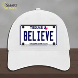 Believe Texas Novelty License Plate Hat Unconstructed Cotton / White