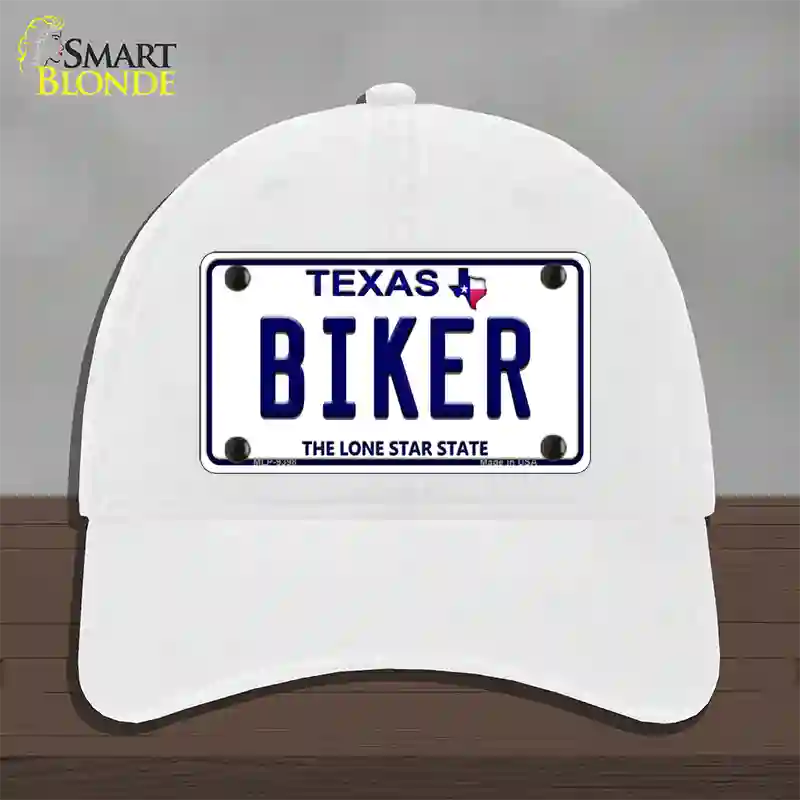 Biker Texas Novelty License Plate Hat Unconstructed Cotton / White