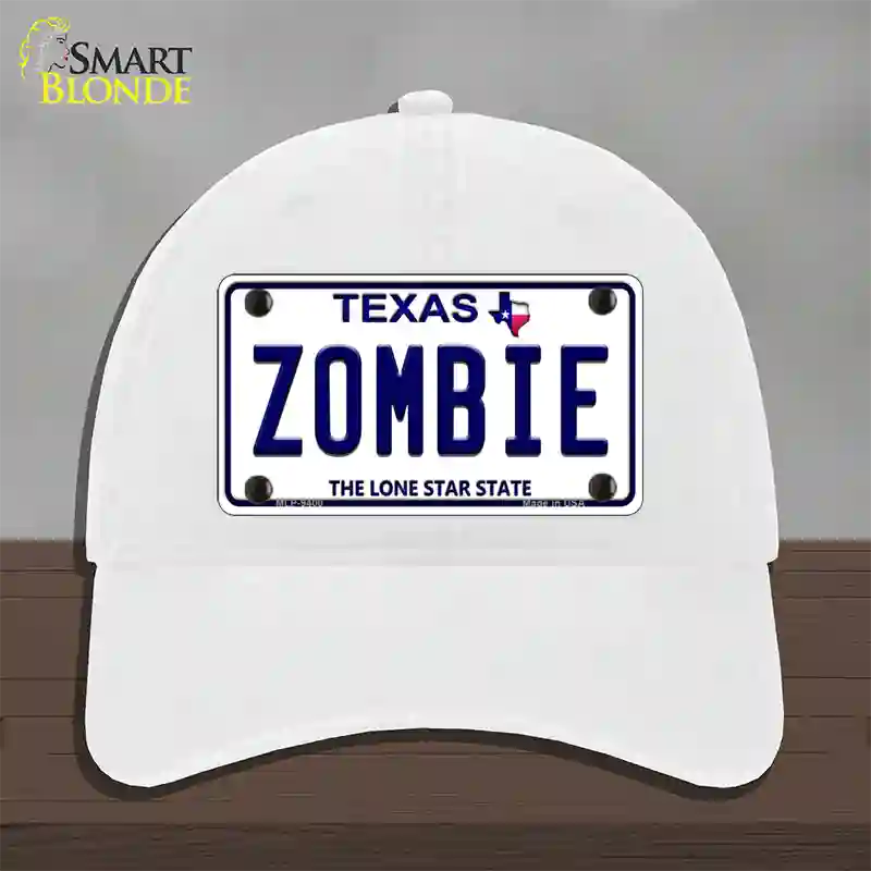 Zombie Texas Novelty License Plate Hat Unconstructed Cotton / White