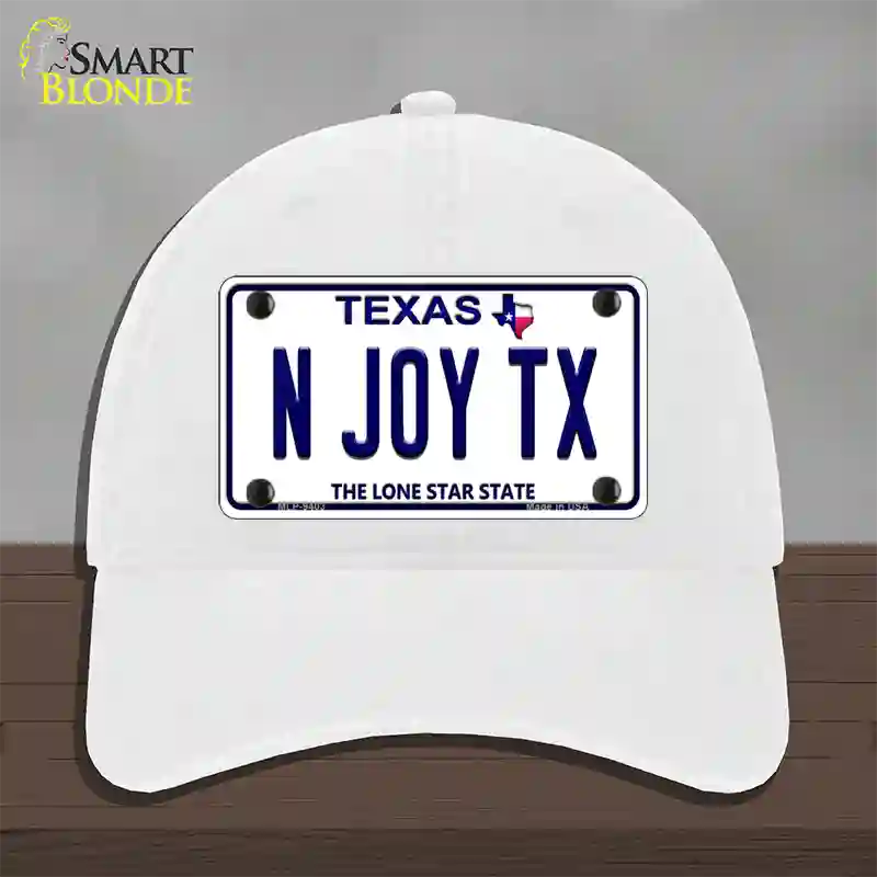 N Joy TX Texas Novelty License Plate Hat Unconstructed Cotton / White