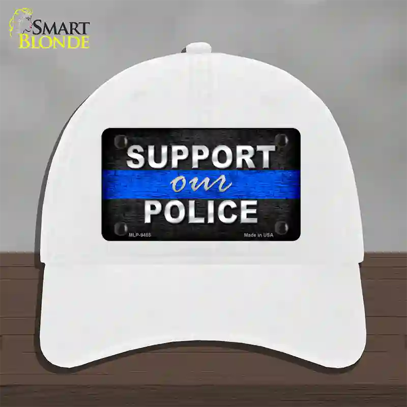 Support Our Police Novelty License Plate Hat Unconstructed Cotton / White