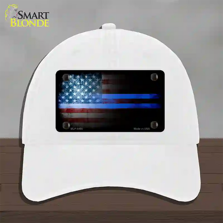 American Flag Police Novelty License Plate Hat Unconstructed Cotton / White