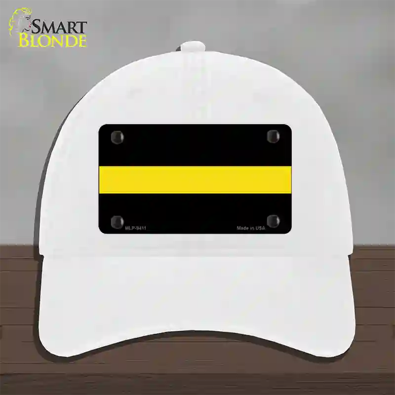 Thin Yellow Line Novelty License Plate Hat Unconstructed Cotton / White