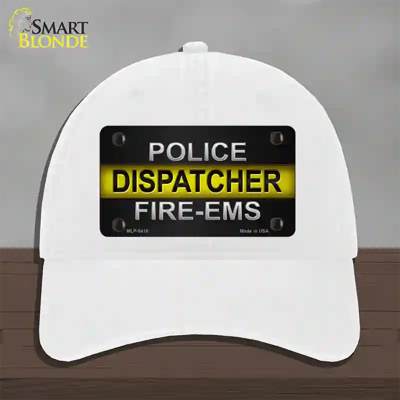 Police / Dispatcher / Fire- EMS Novelty License Plate Hat Unconstructed Cotton / White