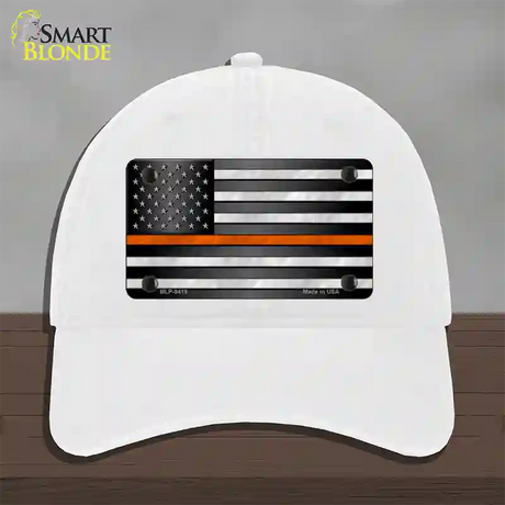 American Flag Thin Orange Line Novelty License Plate Hat Unconstructed Cotton / White