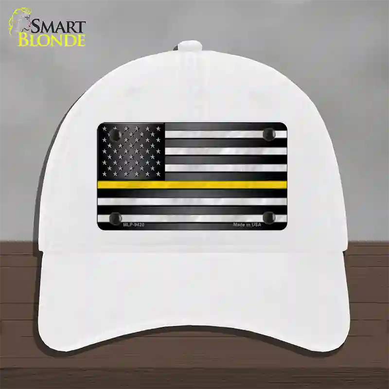 American Flag Thin Yellow Line Novelty License Plate Hat Unconstructed Cotton / White