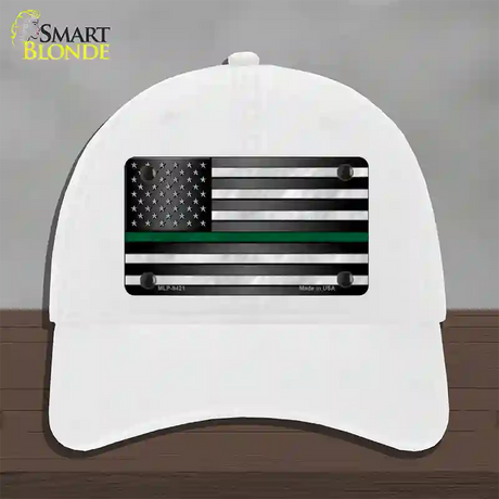 American Flag Thin Green Line Novelty License Plate Hat Unconstructed Cotton / White