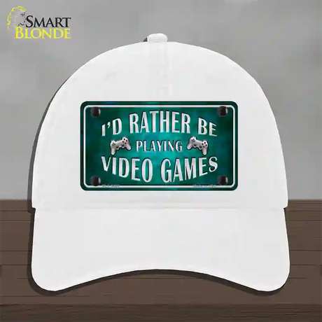 Rather Play Video Games Novelty License Plate Hat Unconstructed Cotton / White