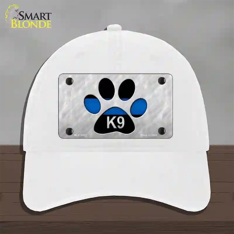 Thin Blue Line Paw K-9 Novelty License Plate Hat Unconstructed Cotton / White