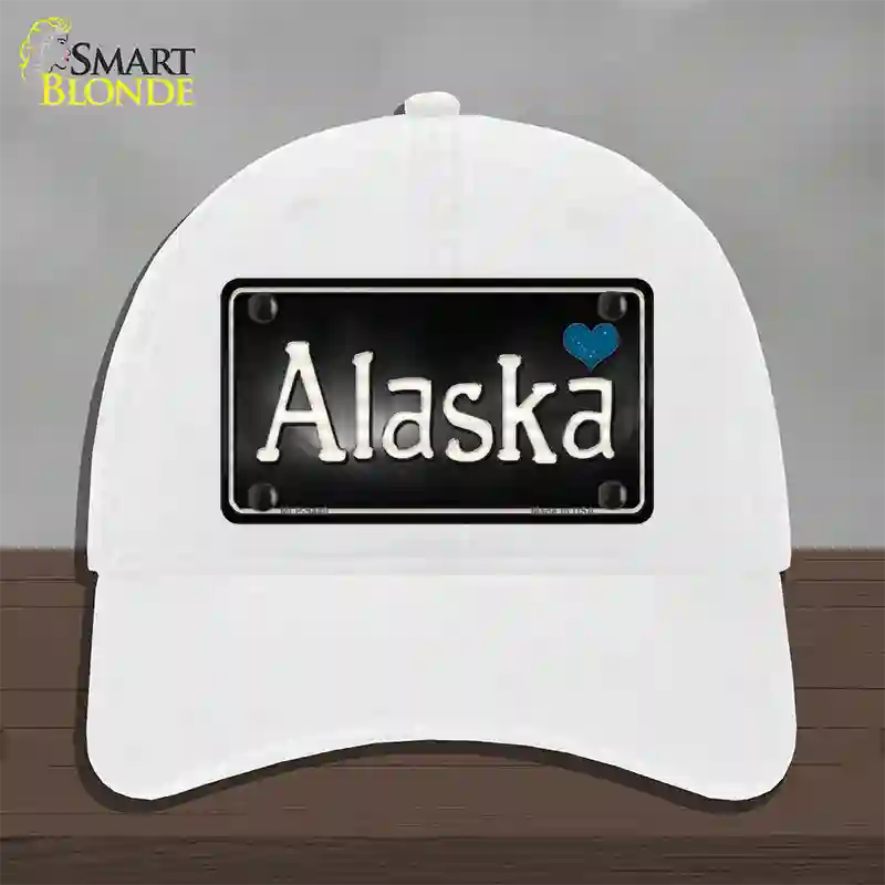 Alaska Flag Script Novelty License Plate Hat Unconstructed Cotton / White