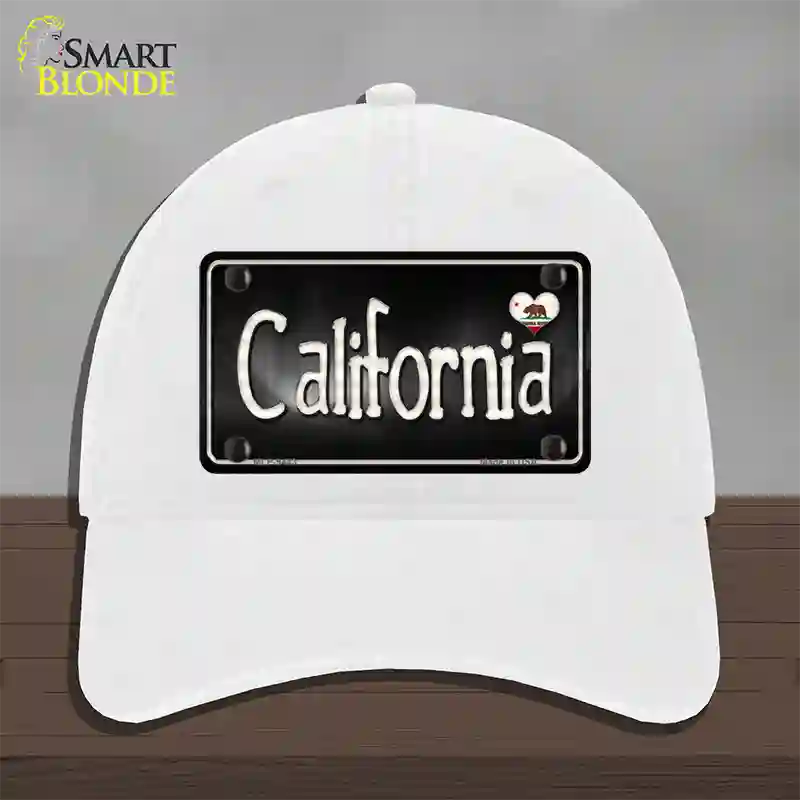 California Flag Script Novelty License Plate Hat Unconstructed Cotton / White