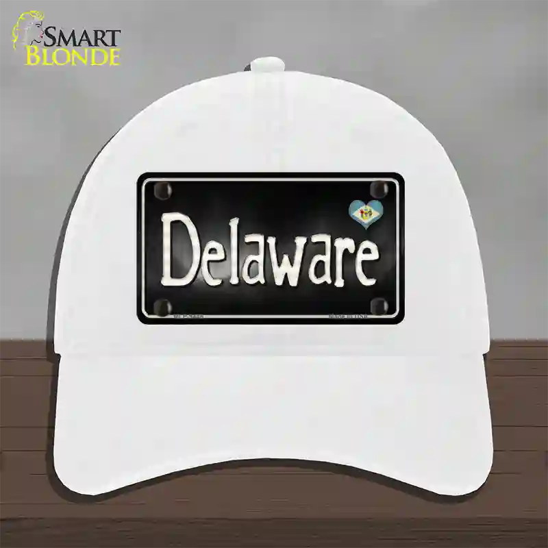 Delaware Flag Script Novelty License Plate Hat Unconstructed Cotton / White