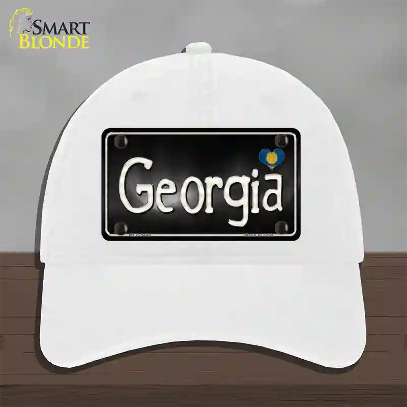 Georgia Flag Script Novelty License Plate Hat Unconstructed Cotton / White