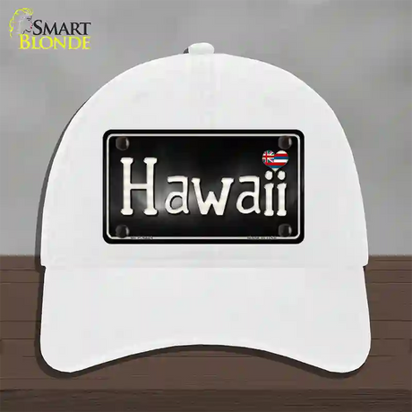 Hawaii Flag Script Novelty License Plate Hat Unconstructed Cotton / White