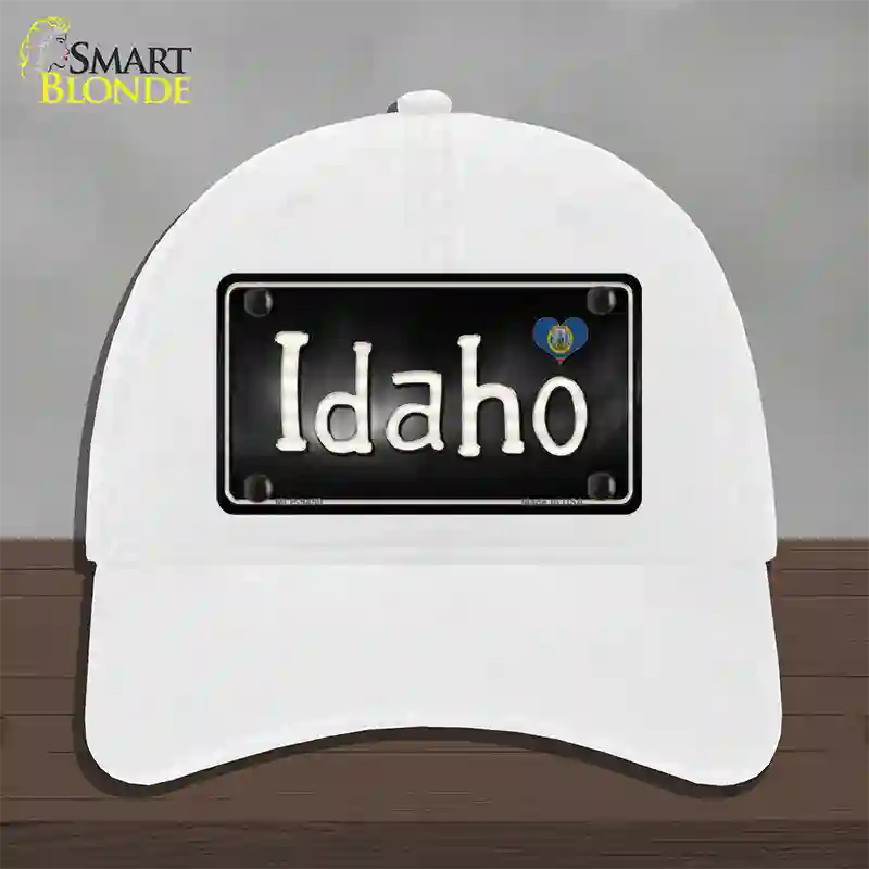 Idaho Flag Script Novelty License Plate Hat Unconstructed Cotton / White