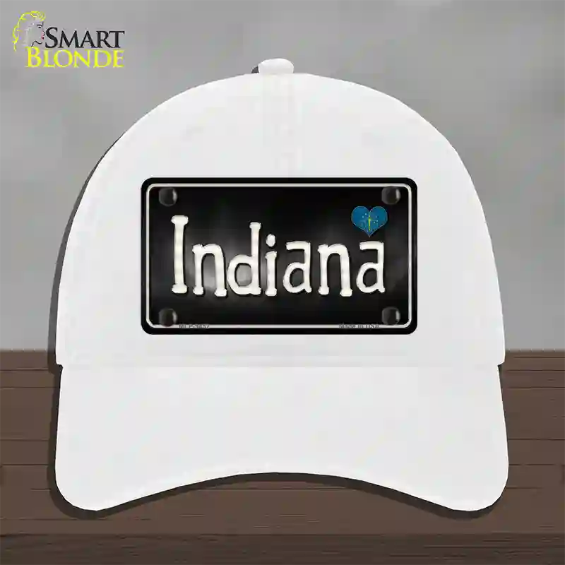 Indiana Flag Script Novelty License Plate Hat Unconstructed Cotton / White