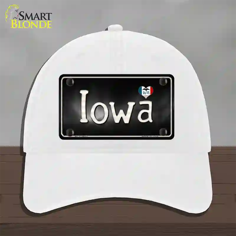 Iowa Flag Script Novelty License Plate Hat Unconstructed Cotton / White