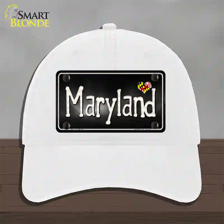 Maryland Flag Script Novelty License Plate Hat Unconstructed Cotton / White