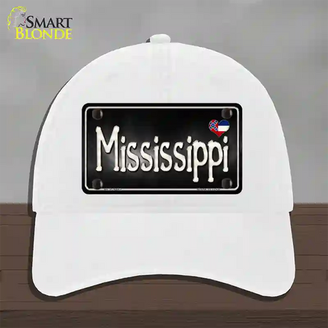 Mississippi Flag Script Novelty License Plate Hat Unconstructed Cotton / White