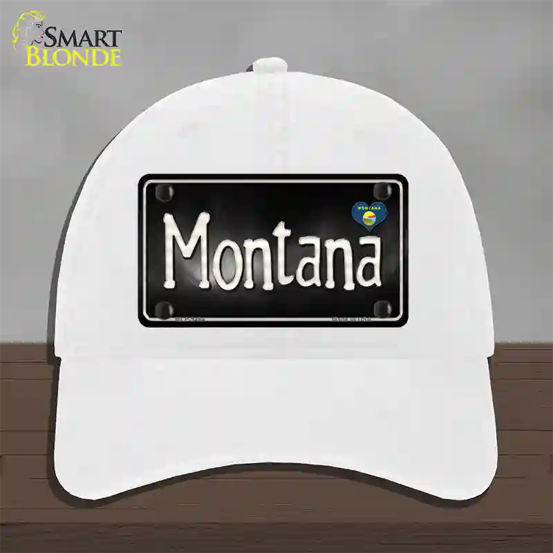 Montana Flag Script Novelty License Plate Hat Unconstructed Cotton / White