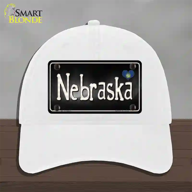 Nebraska Flag Script Novelty License Plate Hat Unconstructed Cotton / White