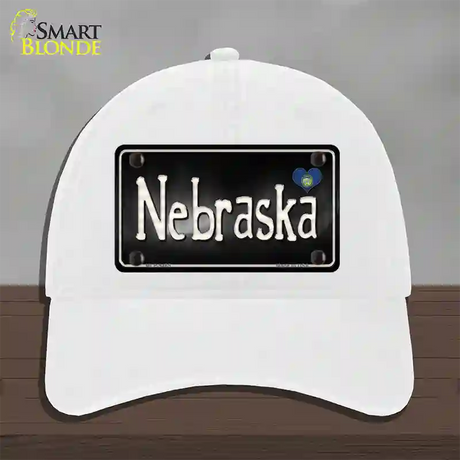 Nebraska Flag Script Novelty License Plate Hat Unconstructed Cotton / White