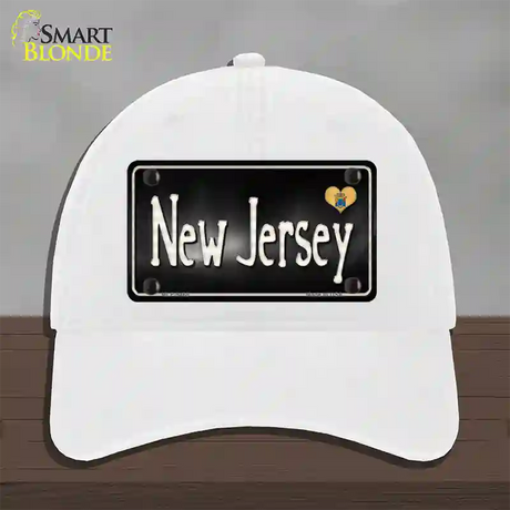 New Jersey Flag Script Novelty License Plate Hat Unconstructed Cotton / White