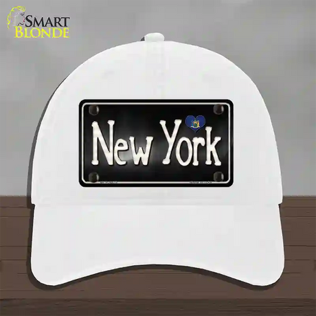 New York Flag Script Novelty License Plate Hat Unconstructed Cotton / White