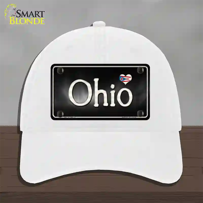 Ohio Flag Script Novelty License Plate Hat Unconstructed Cotton / White