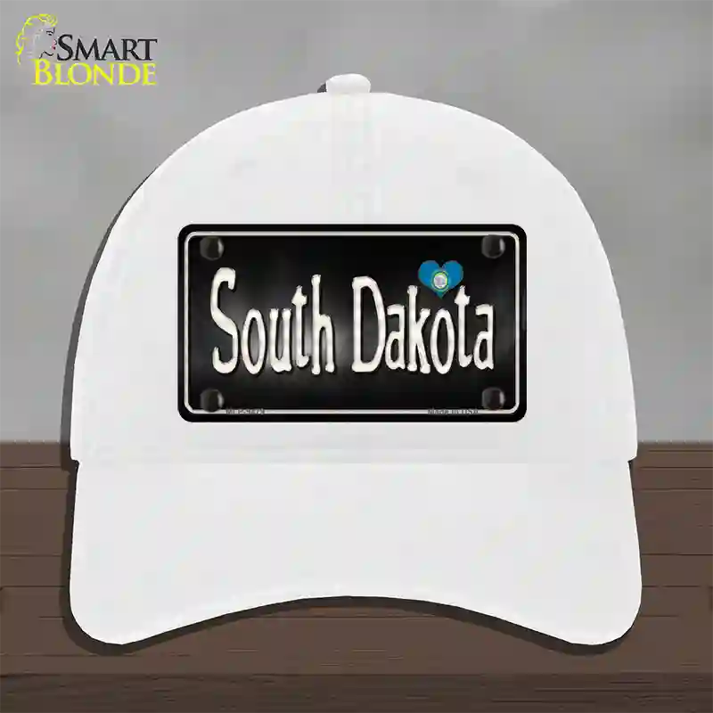 South Dakota Flag Script Novelty License Plate Hat Unconstructed Cotton / White