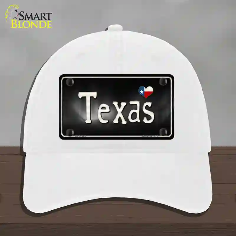 Texas Flag Script Novelty License Plate Hat Unconstructed Cotton / White