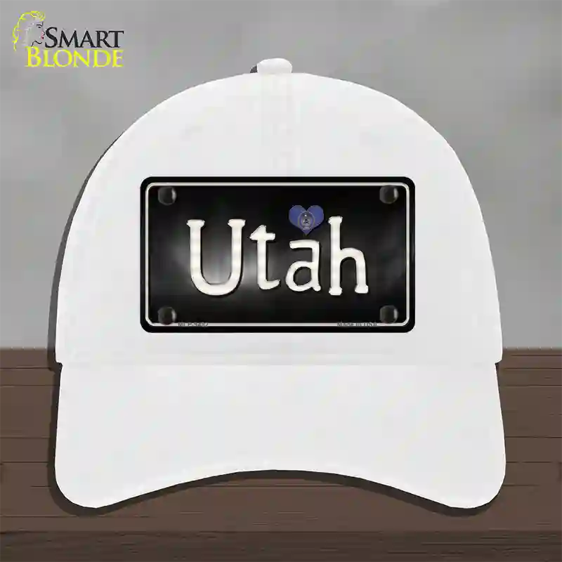 Utah Flag Script Novelty License Plate Hat Unconstructed Cotton / White