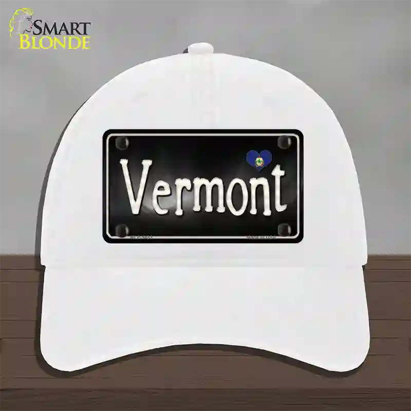 Vermont Flag Script Novelty License Plate Hat Unconstructed Cotton / White