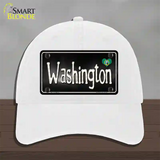 Washington Flag Script Novelty License Plate Hat Unconstructed Cotton / White