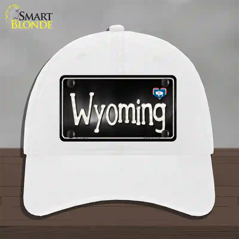 Wyoming Flag Script Novelty License Plate Hat Unconstructed Cotton / White