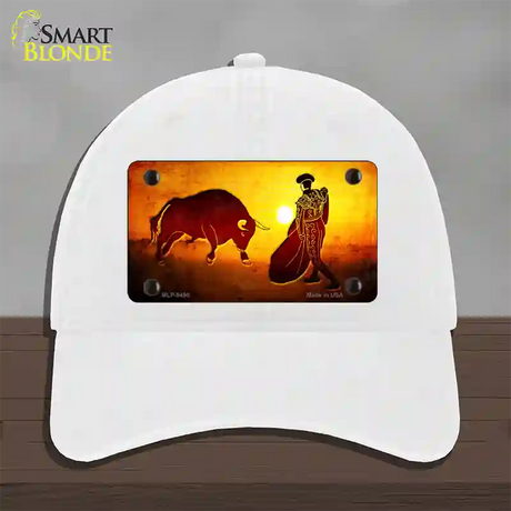 Bullfight With Sun Novelty License Plate Hat Unconstructed Cotton / White