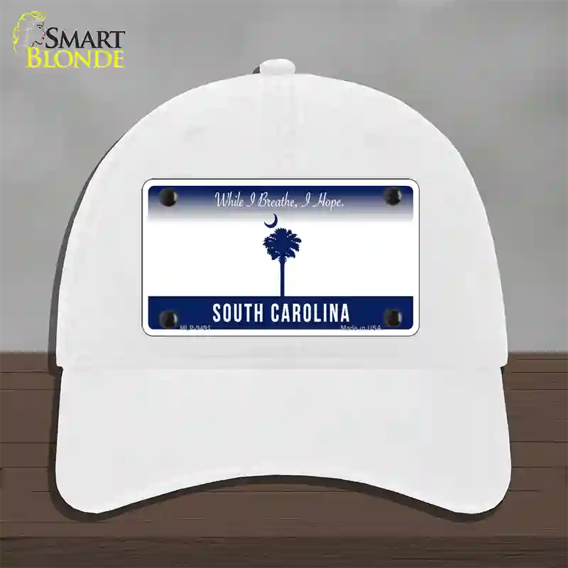 South Carolina I Breathe Blank Novelty License Plate Hat Unconstructed Cotton / White