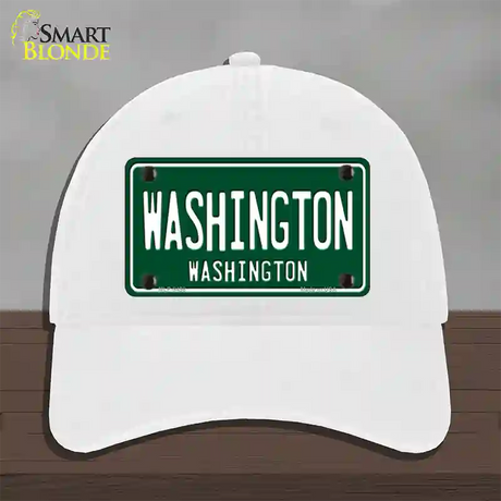 Washington Vintage Green Novelty License Plate Hat Unconstructed Cotton / White