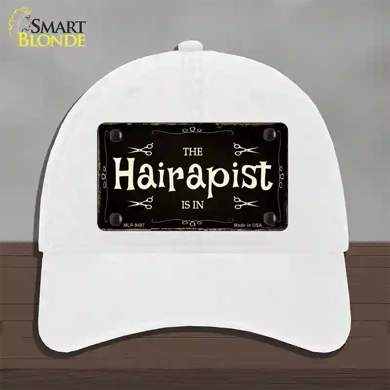 Hairapist Novelty License Plate Hat Unconstructed Cotton / White