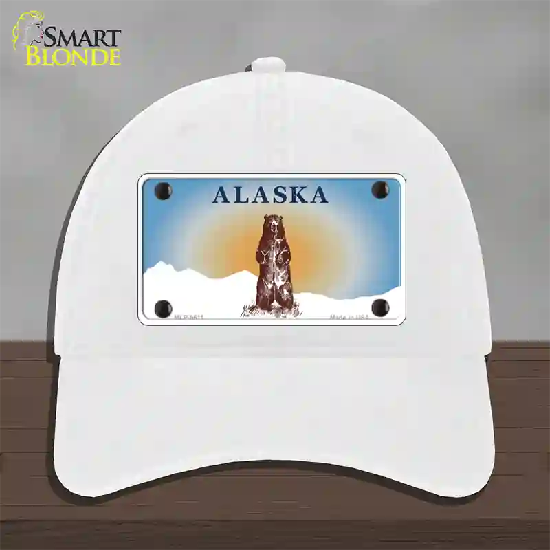 Alaska State Blank Novelty License Plate Hat Unconstructed Cotton / White / Alaska Bear (9511):https | Clean | Yes