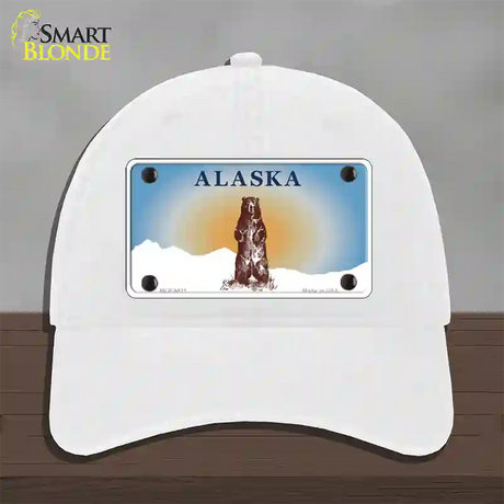 Alaska State Blank Novelty License Plate Hat Unconstructed Cotton / White / Alaska Bear (9511):https | Clean | Yes