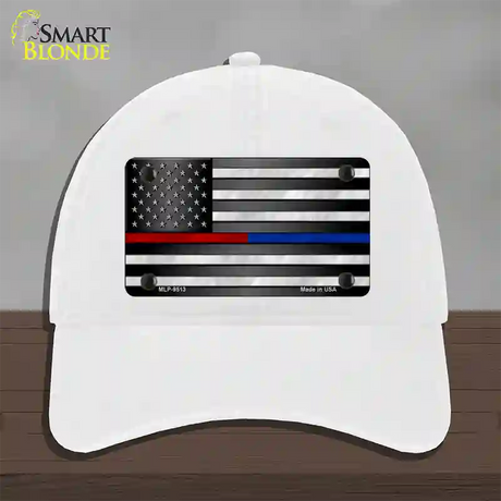 American Flag Police / Fire Novelty License Plate Hat Unconstructed Cotton / White