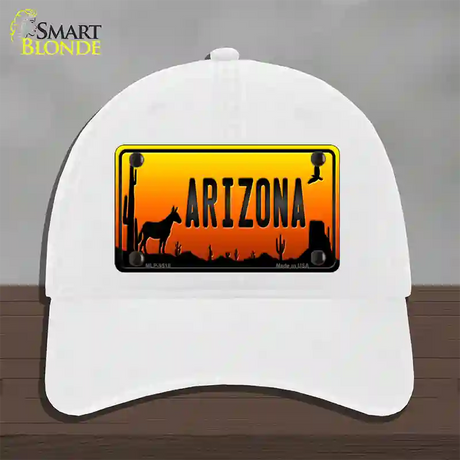 Donkey Arizona Scenic Novelty License Plate Hat Unconstructed Cotton / White