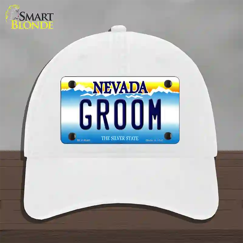 Groom Nevada Novelty License Plate Hat Unconstructed Cotton / White