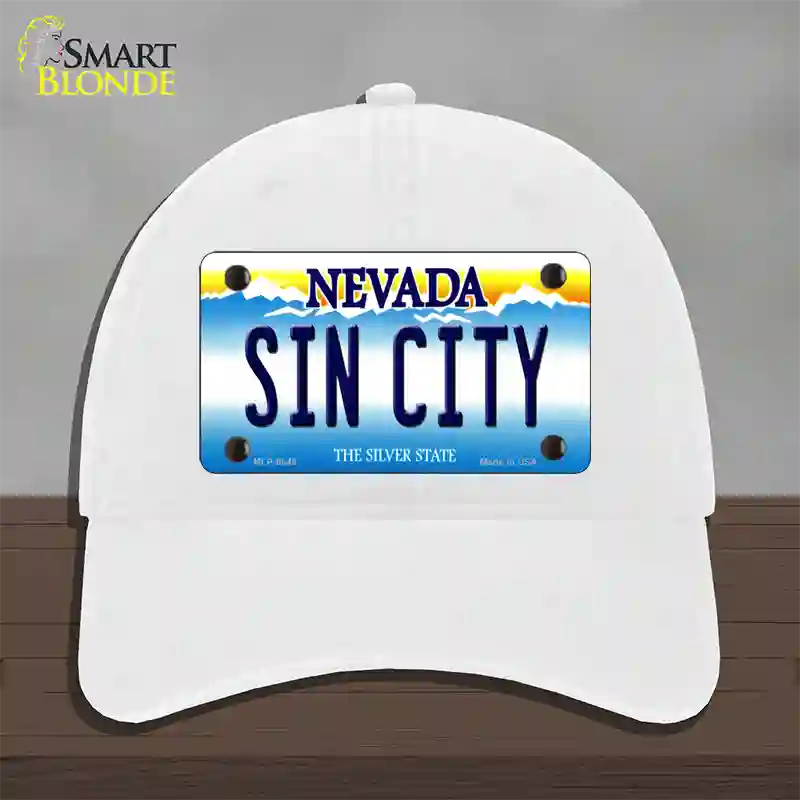 Sin City Nevada Novelty License Plate Hat Unconstructed Cotton / White