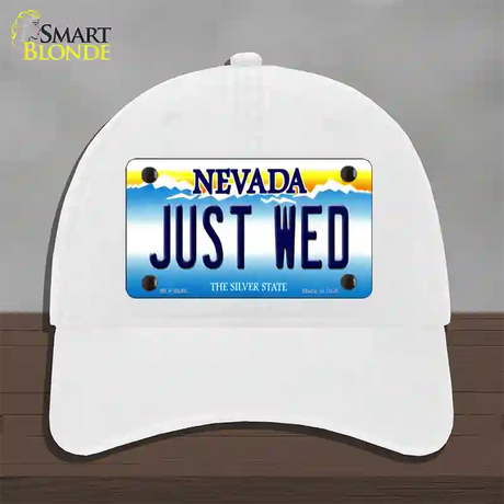 Just Wed Nevada Novelty License Plate Hat Unconstructed Cotton / White